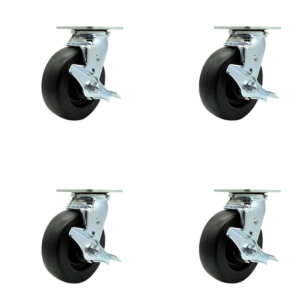 6 Inch Polyolefin Swivel Caster Set with Ball Bearings and Brakes